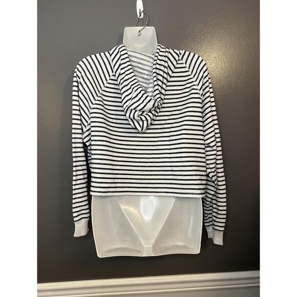 H&M Divided Hoodie Womens Medium Black White Striped Cropped Pullover Raglan - Picture 4 of 7